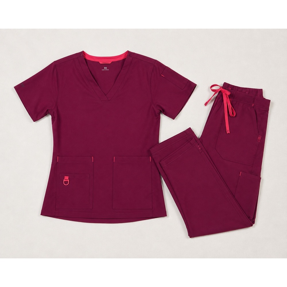 Carhartt Liberty Women XS Wine Burgundy Scrub Set V-Neck Top Cargo Pants C12110